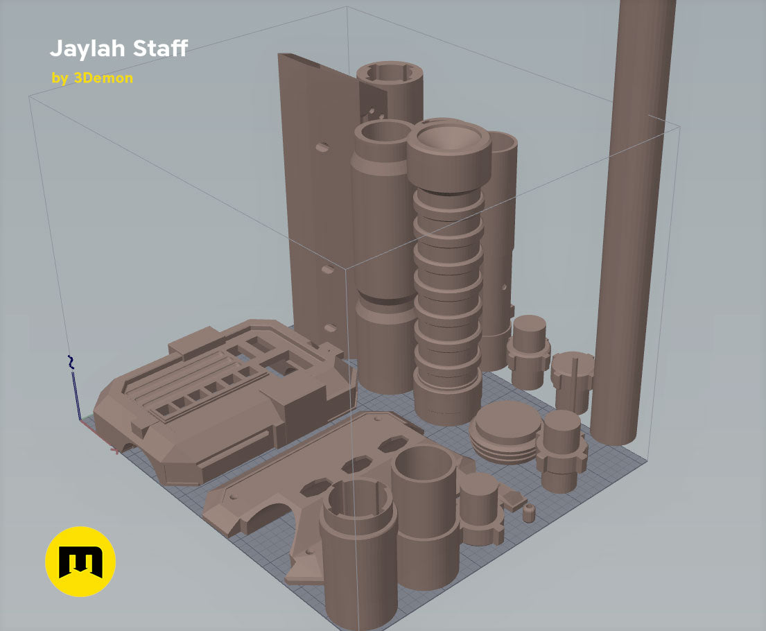 Color-coded parts breakdown of Jaylah Extendable Staff - Star Trek, 3D print cosplay prop