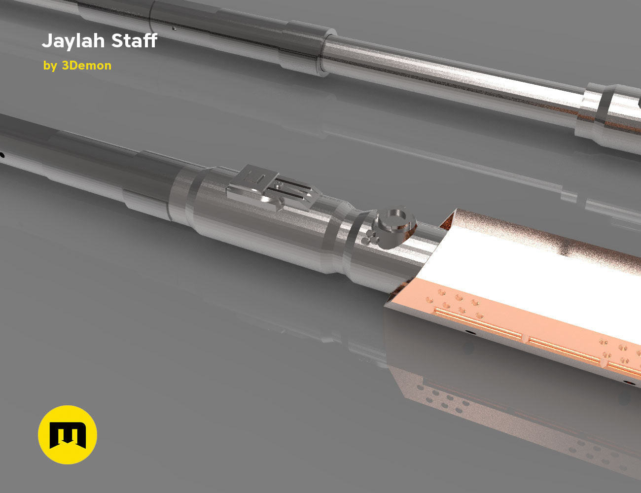 Jaylah Extendable Staff - Star Trek STL, metallic textured 3D render cosplay prop, extended view