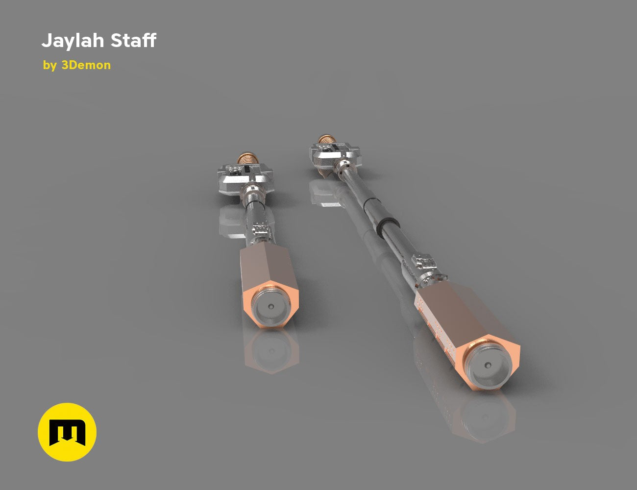 Painted 3D render of Jaylah Extendable Staff - Star Trek, dual-section cosplay prop.