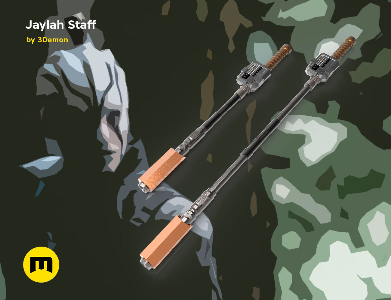 3D visualization of Jaylah Extendable Staff - Star Trek, dual-section cosplay prop with metallic finish