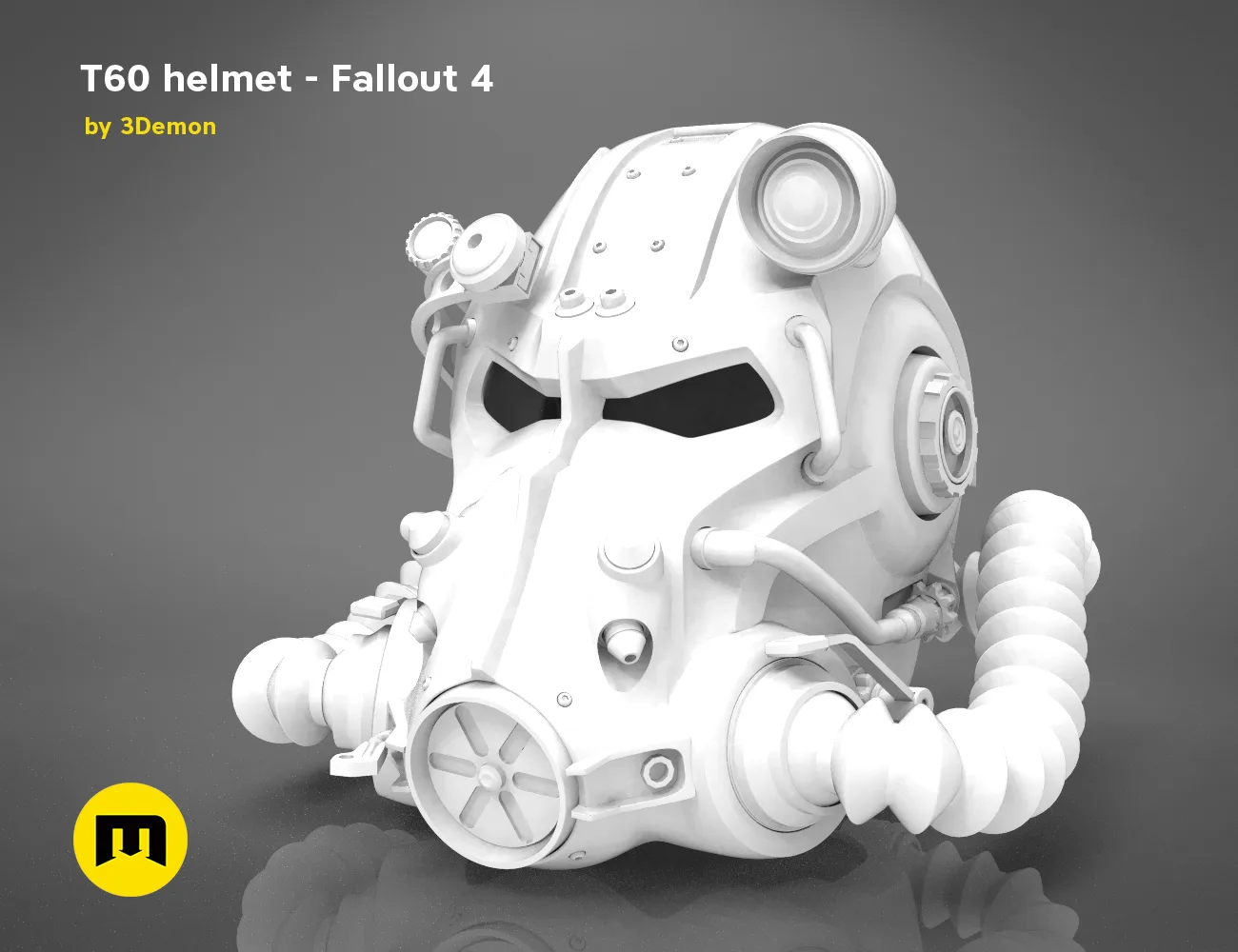 3D model of T60 helmet from Fallout 4, detailed side render, 3D print cosplay prop