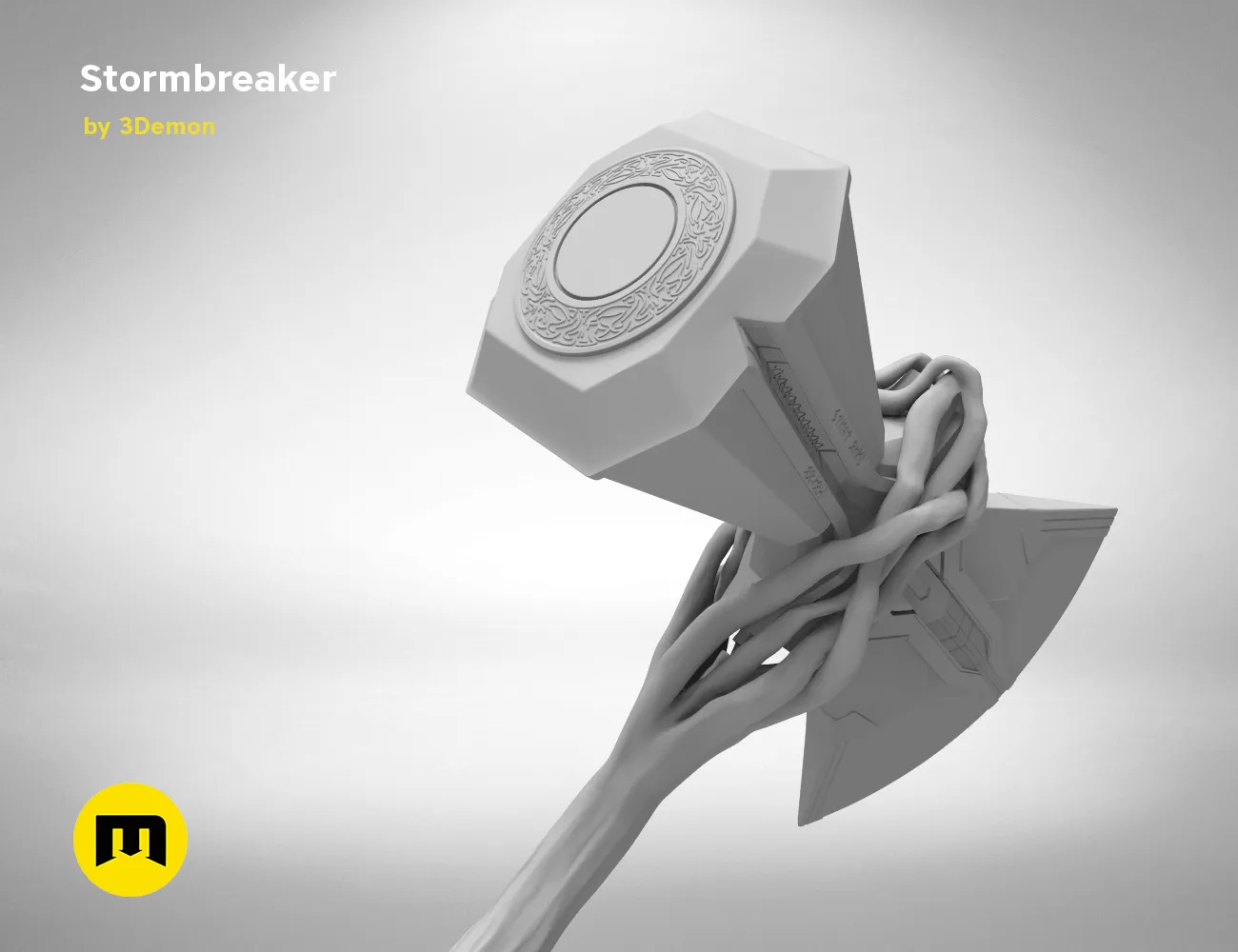 Printable 3D model of Stormbreaker - Thor Axe, detailed grey 3D print cosplay weapon