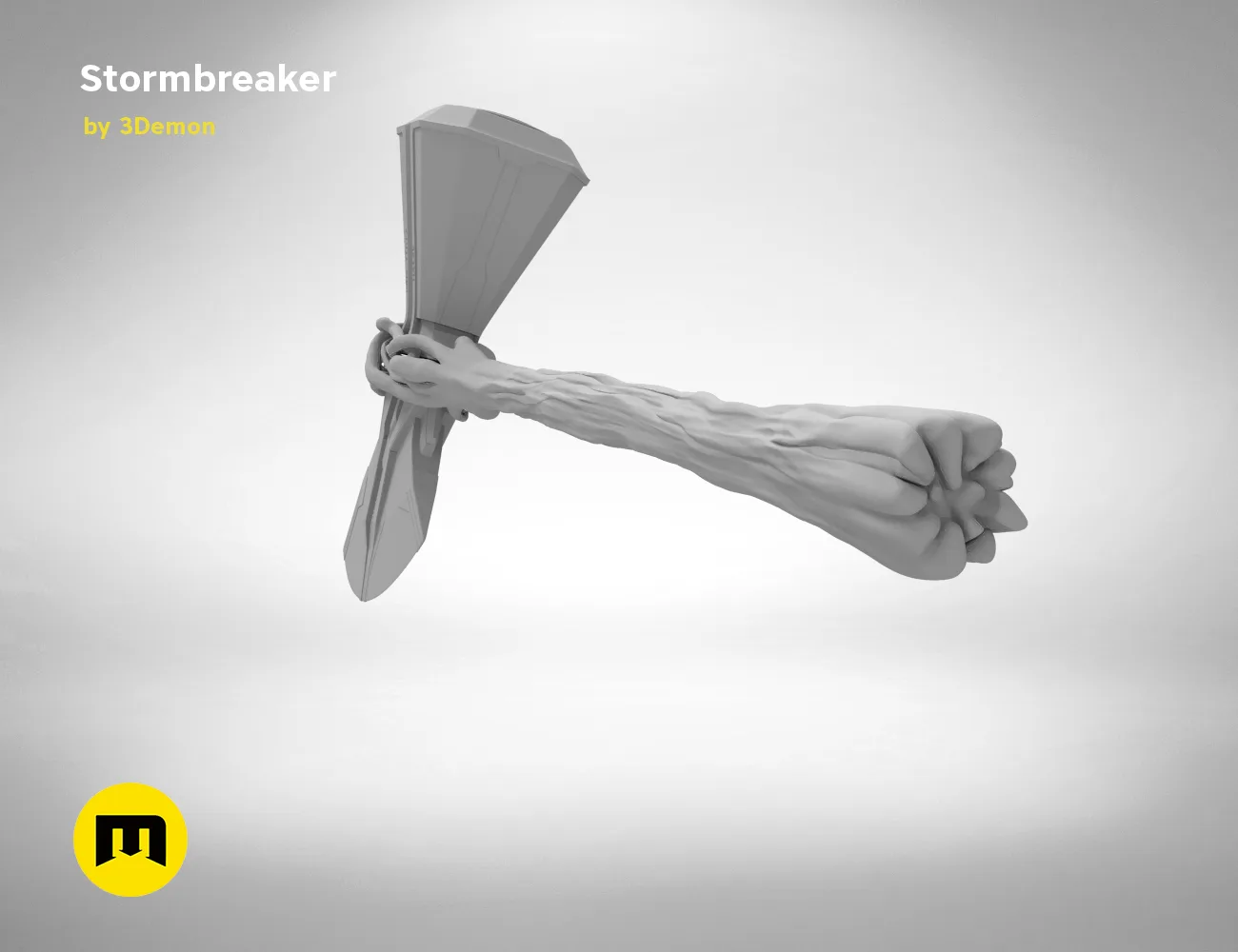 3D model of Stormbreaker - Thor Axe STL, grey matte 3D print cosplay prop, dynamic grip pose