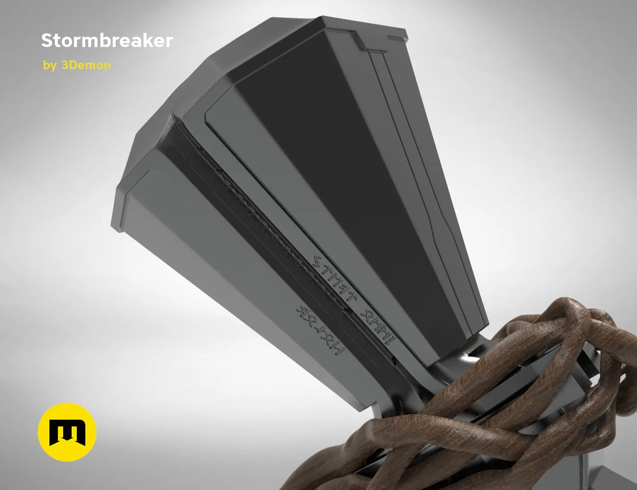 STL preview of Stormbreaker - Thor Axe, textured 3D render of heavy chain-linked cosplay weapon