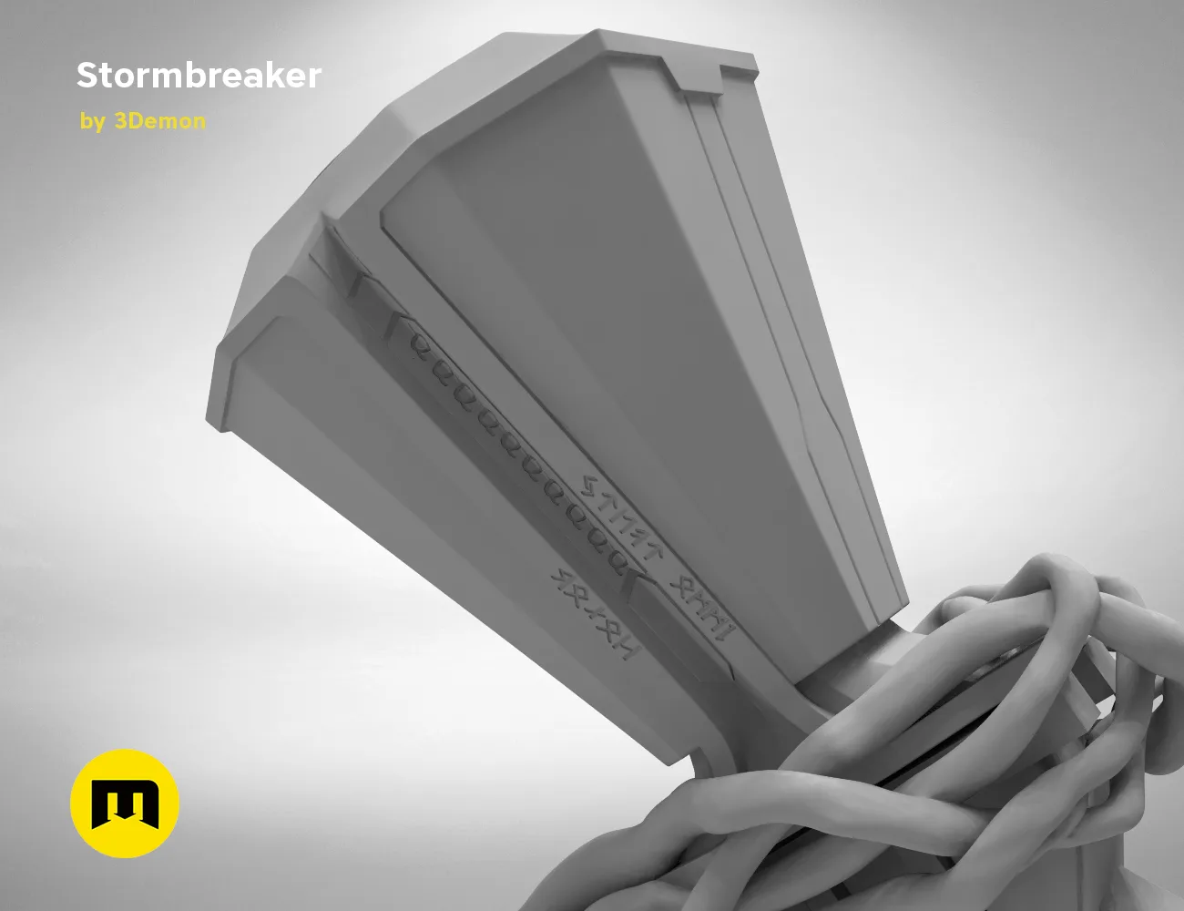 3D visualization of Stormbreaker - Thor Axe STL, hand-held 3D print cosplay prop.