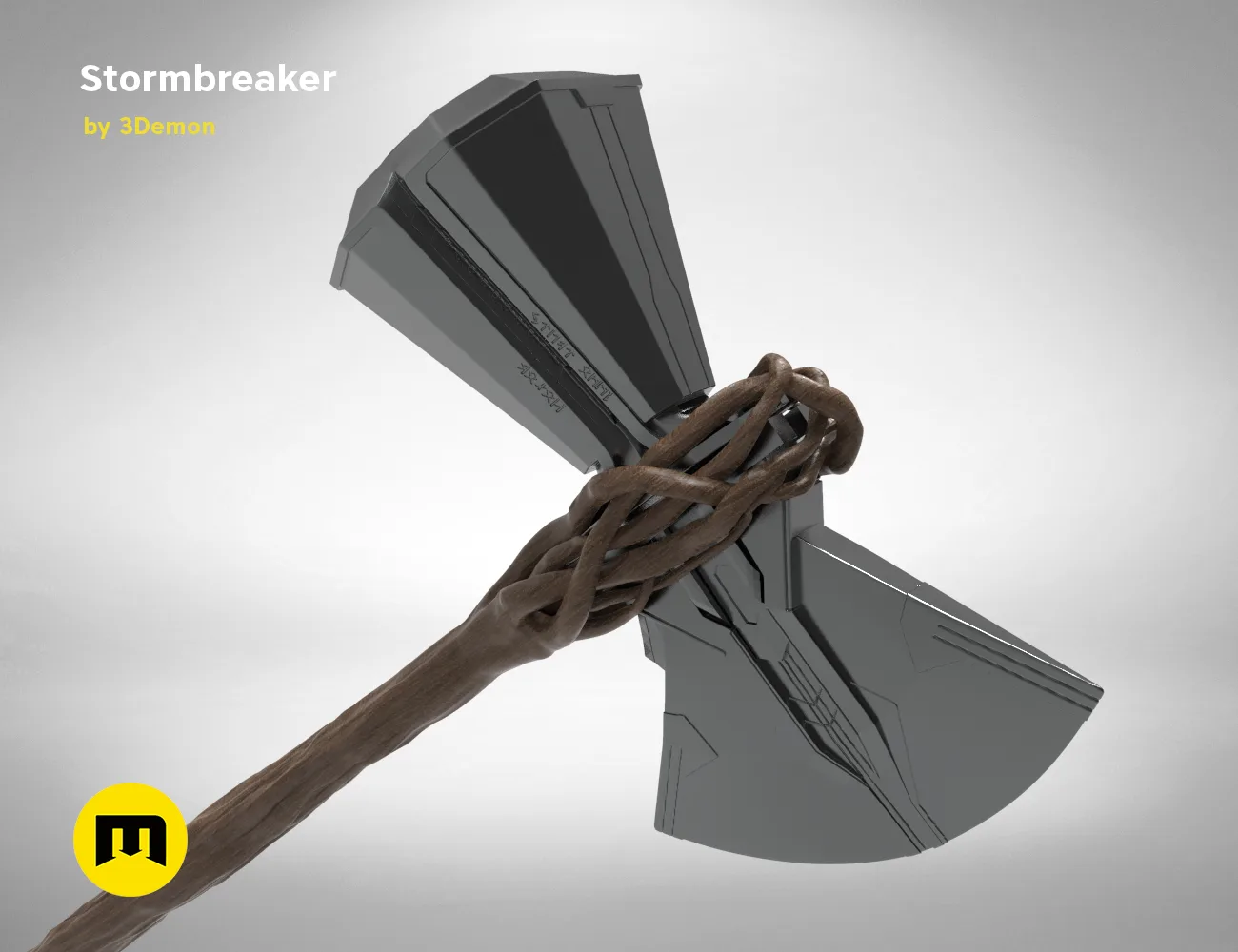 CGI render of Stormbreaker - Thor Axe STL, dynamic angled 3D print cosplay prop