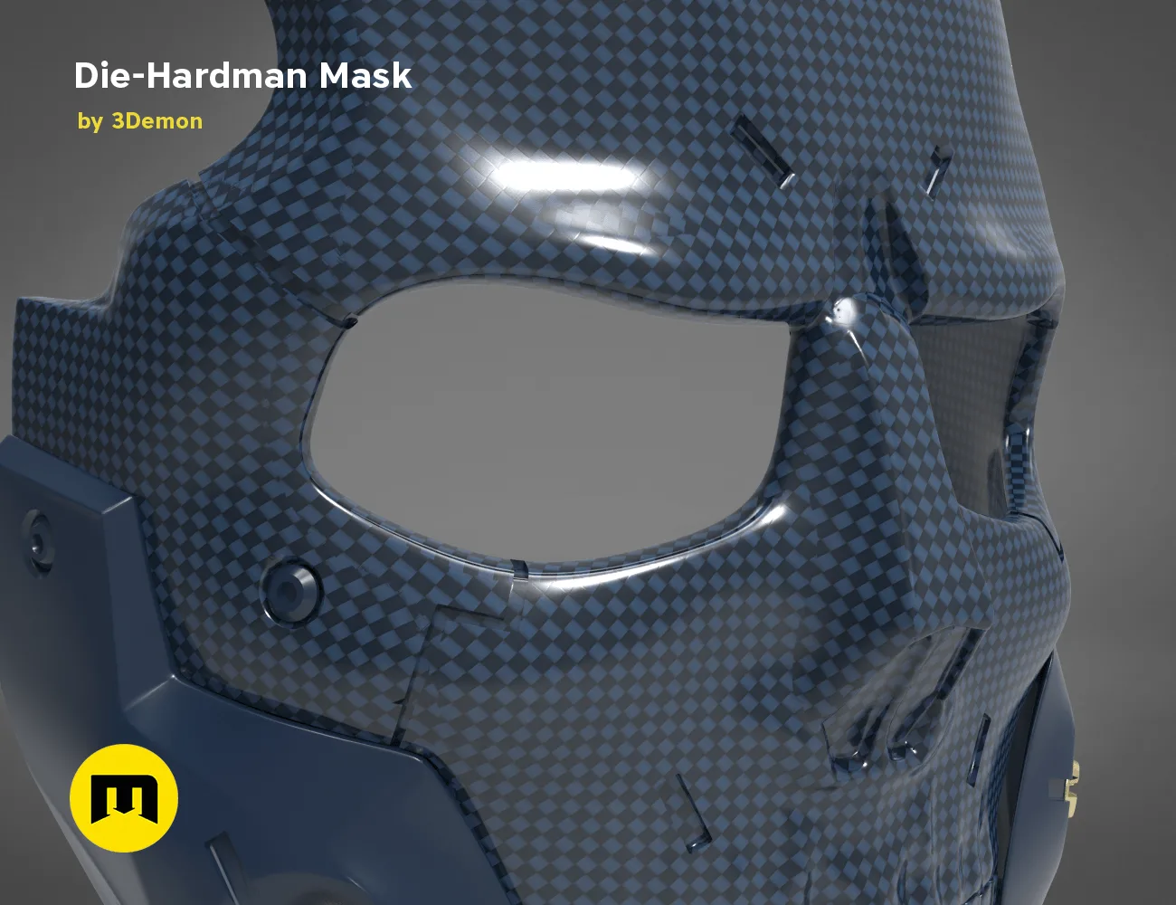 3D print preview of Die-Hardman Mask - Death Stranding STL, front metallic cosplay prop render