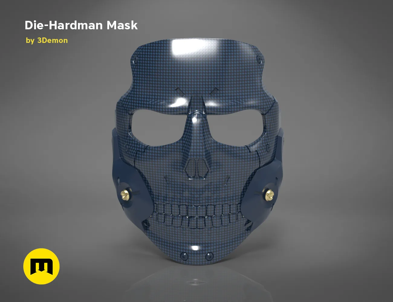 3D visualization of Die-Hardman Mask - Death Stranding STL, textured 3D print cosplay prop, front view