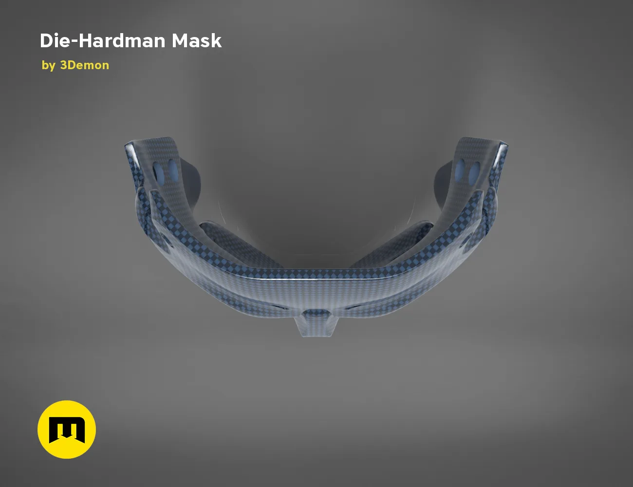 Painted 3D render of Die-Hardman Mask - Death Stranding, blue carbon-fiber cosplay prop, 3D print