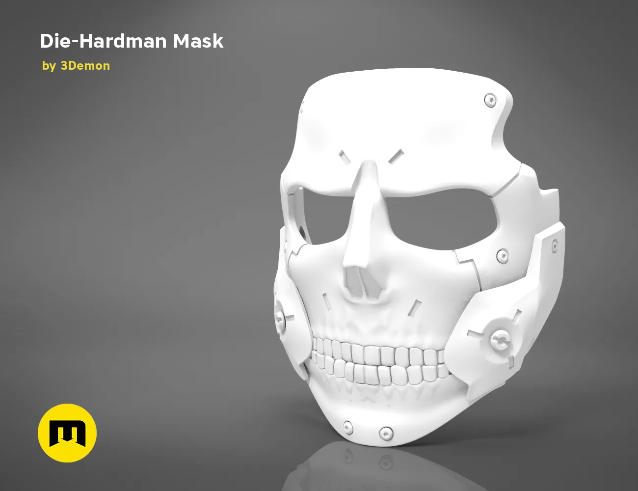 Die-Hardman Mask - Death Stranding STL, white 3D printed cosplay prop, front view