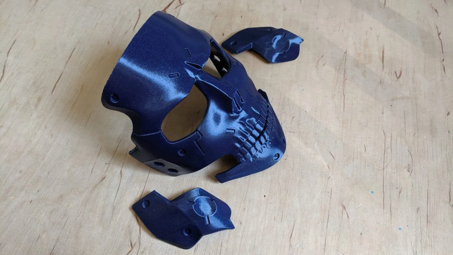 Disassembled parts of Die-Hardman Mask - Death Stranding, 3D printed cosplay prop.