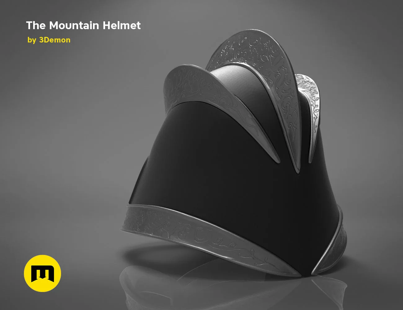 Painted 3D render of the Dark Mountain helmet showing rear neck guard detail on a dark gradient background.
