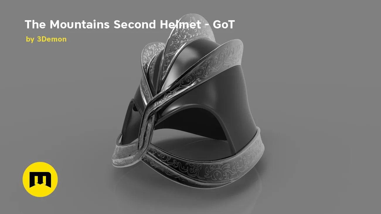 Painted 3D render of the Dark Mountain helmet from Game of Thrones on a transparent background by 3Demon.