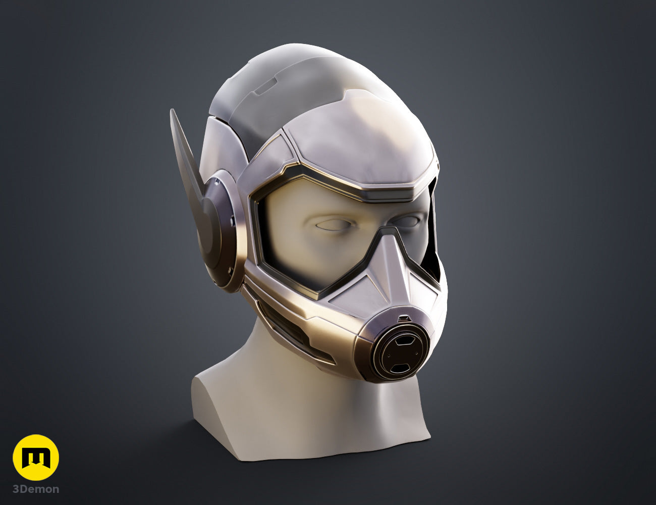 Wasp helmet - Ant-Man STL, metallic 3D render cosplay prop, front view