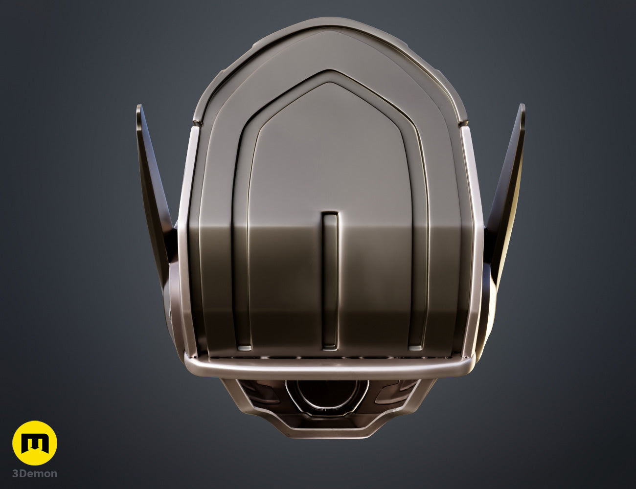 Rendered 3D model of Wasp helmet - Ant-Man STL, metallic rear view, 3D print cosplay prop