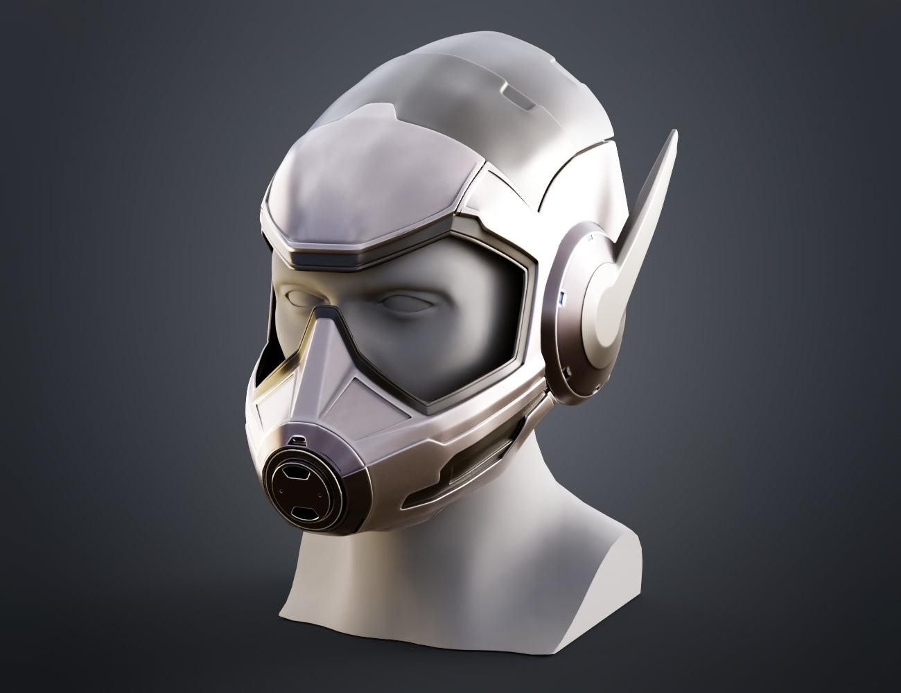 Digital 3D render of Wasp helmet - Ant-Man STL, metallic side-profile cosplay prop, 3D print