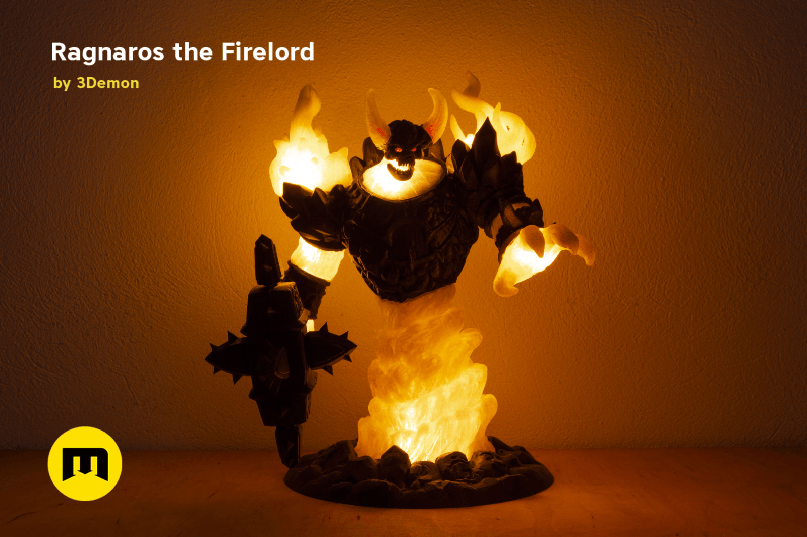 3D visualization of Firelord Figure and Lamp - Ragnaros STL, fiery collectible figure with glowing flames, 3D printed...