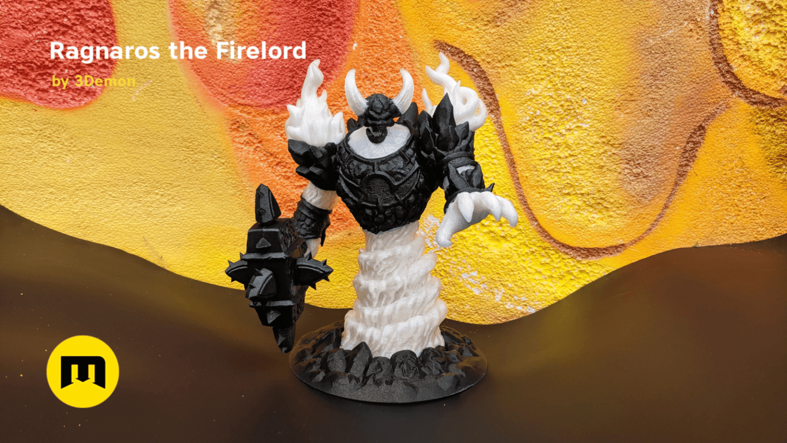 Firelord Figure and Lamp - Ragnaros, fiery 3D printed collectible figure with glowing lava base, lamp