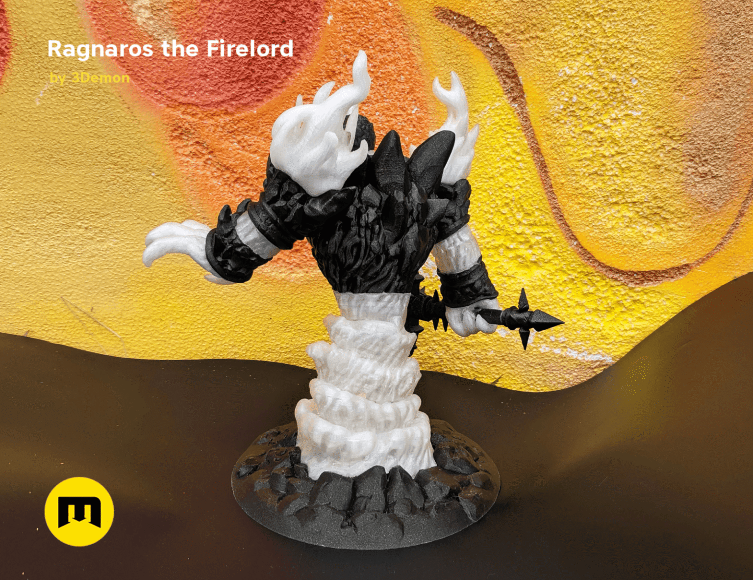 Painted 3D render of Firelord Figure and Lamp - Ragnaros, fiery dragon 3D printed collectible figure.
