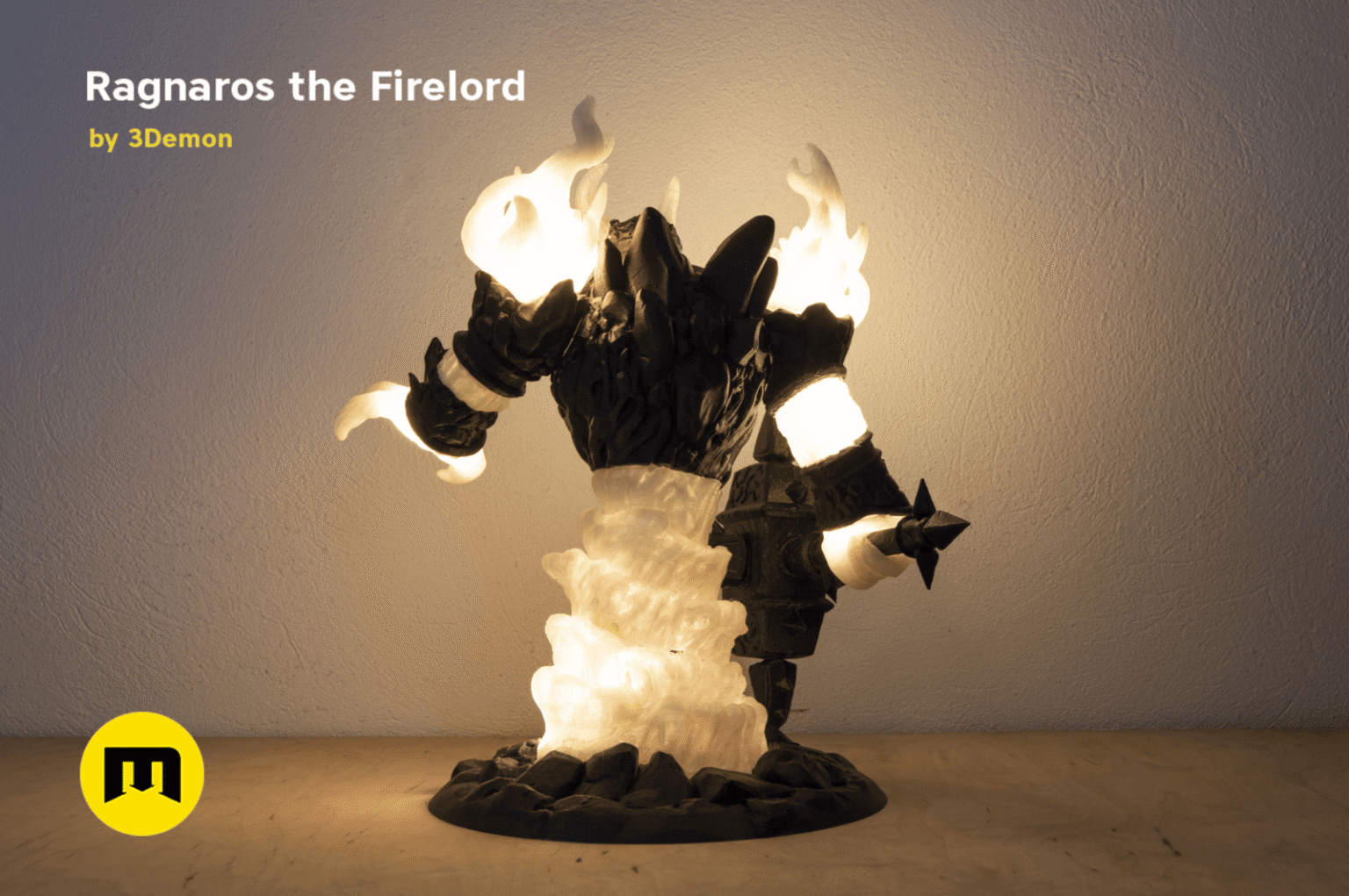 Firelord Figure and Lamp - Ragnaros, glowing flame-effect collectible figure, 3D printed lamp
