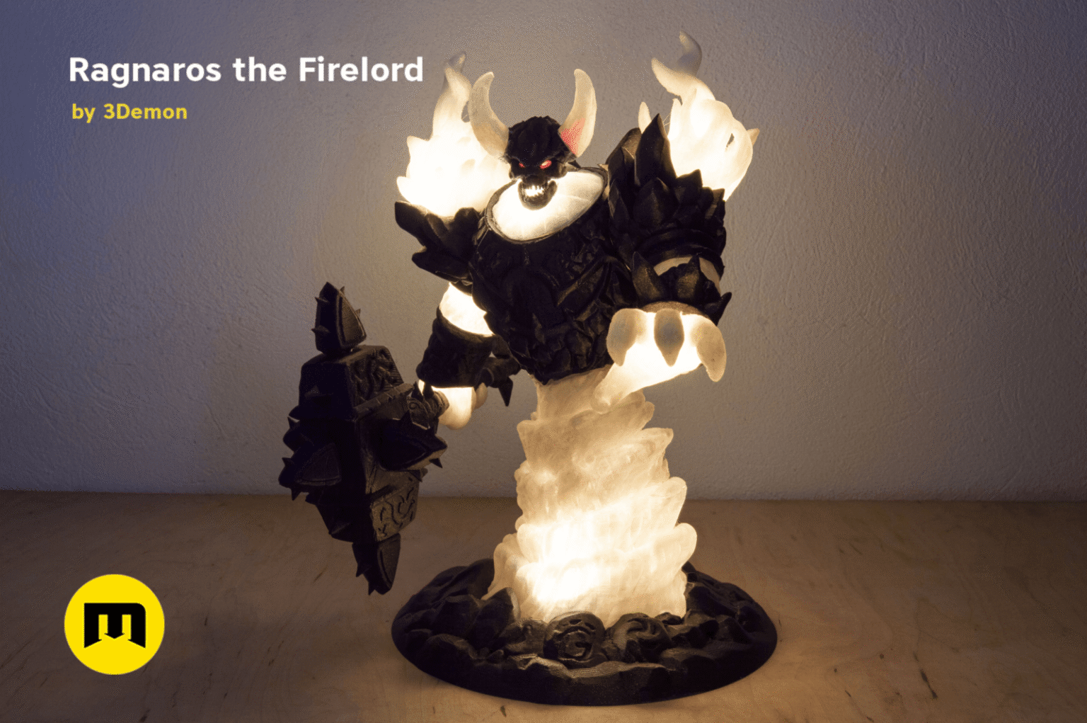 3D model of Firelord Figure and Lamp - Ragnaros, glowing flame-winged collectible figure STL