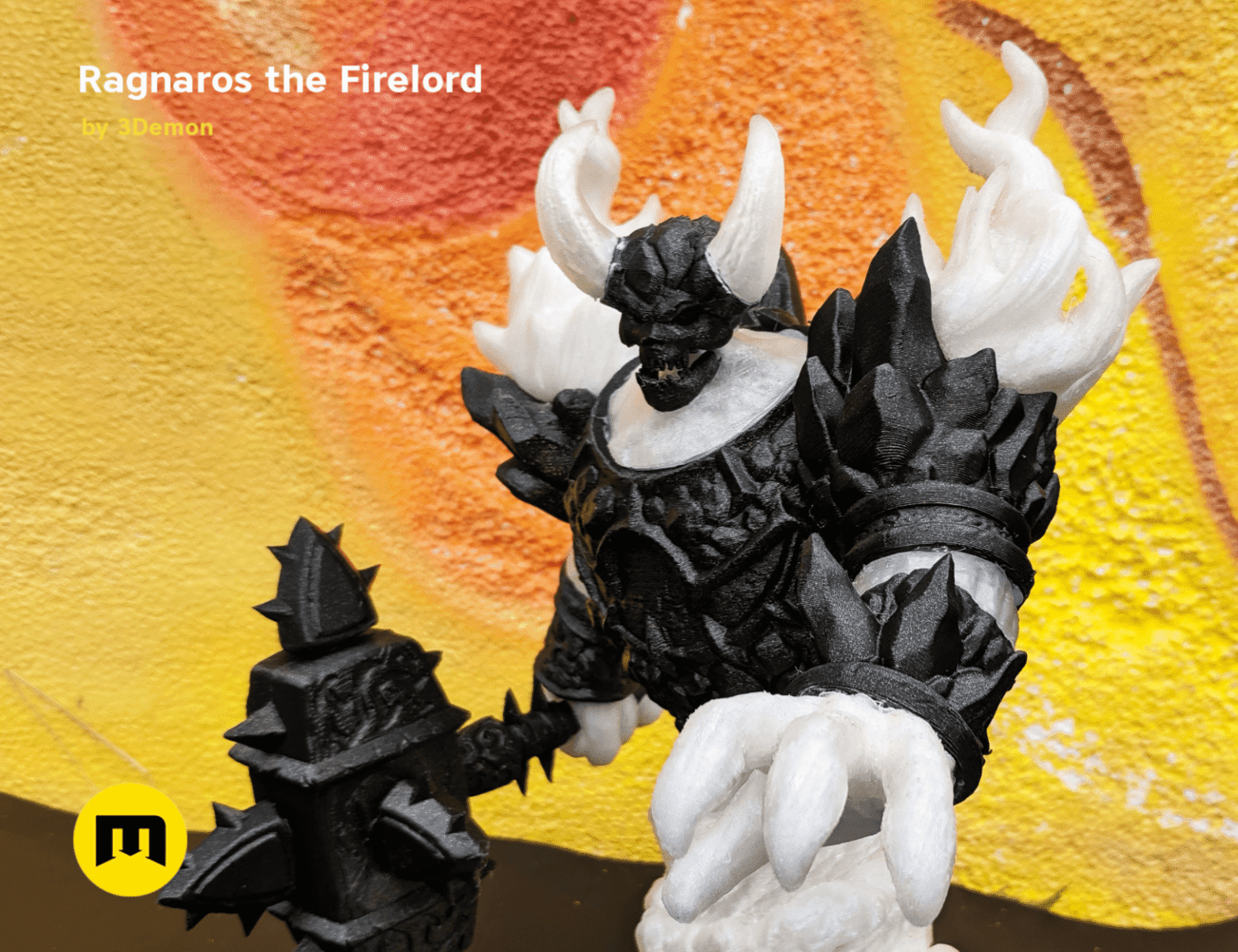 Rendered 3D model of Firelord Figure and Lamp - Ragnaros, fiery textured collectible figure with glowing details, 3D ...