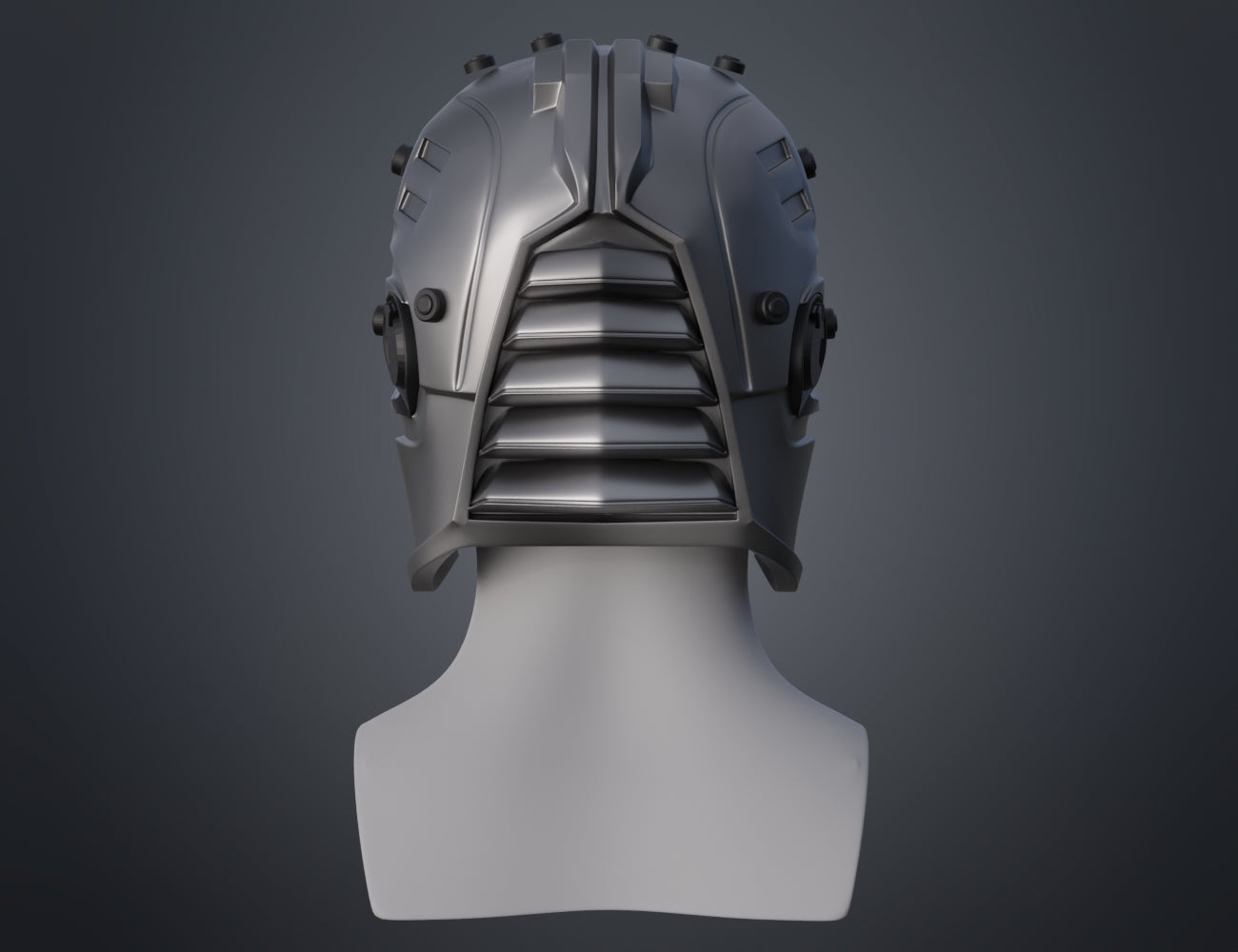 Digital 3D render of Sith acolyte mask back - Star Wars, rear vented design, 3D print cosplay prop.