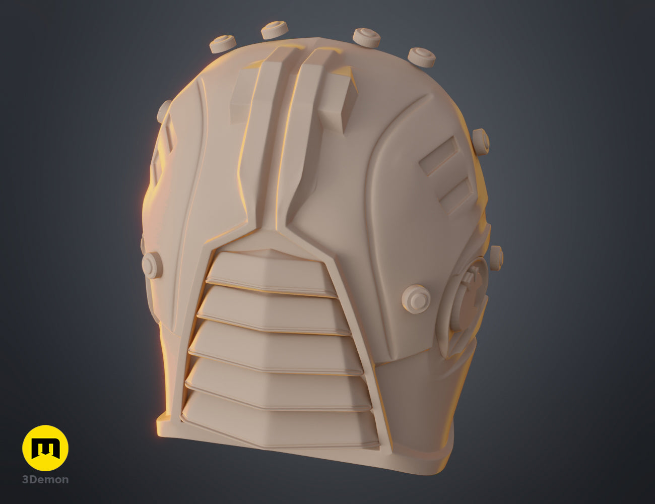 CGI render of Sith acolyte mask back - Star Wars, detailed rear vented cosplay prop, 3D print.