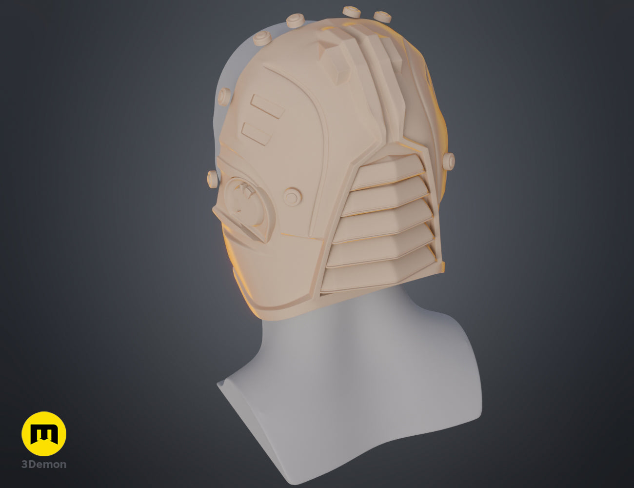 Rendered 3D model of Sith acolyte mask back - Star Wars, rear view 3D print cosplay prop.