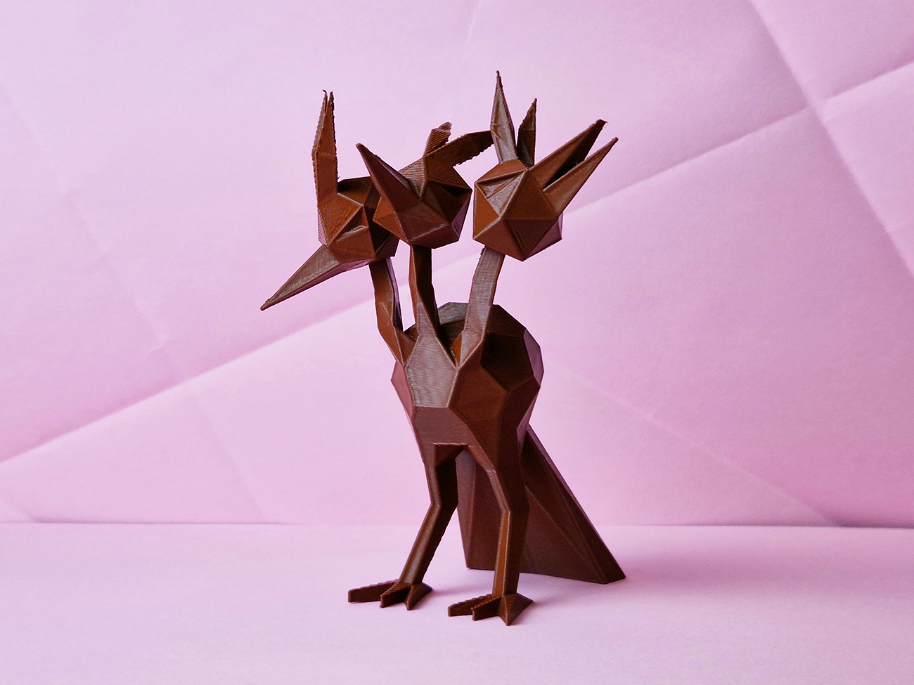 Photo of 3D printed Dodrio STL collectible figure, brown geometric design, front view
