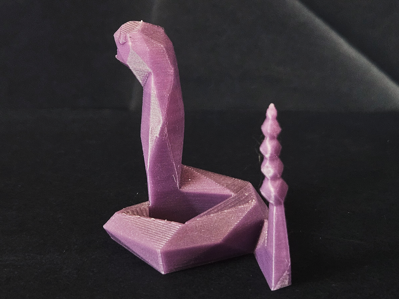 3D printed Ekans STL collectible figure, purple, side profile view, 3Demon
