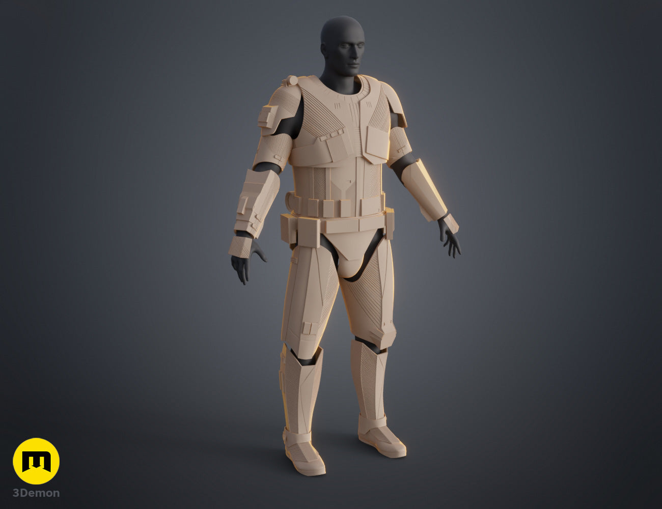 Sith Trooper Armor STL, beige textured 3D render cosplay prop, front view