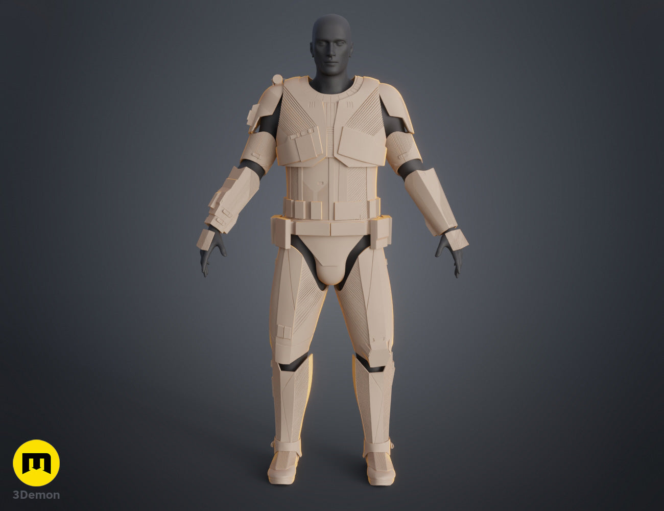Printable 3D model of Sith Trooper Armor, beige textured 3D print cosplay prop, front view