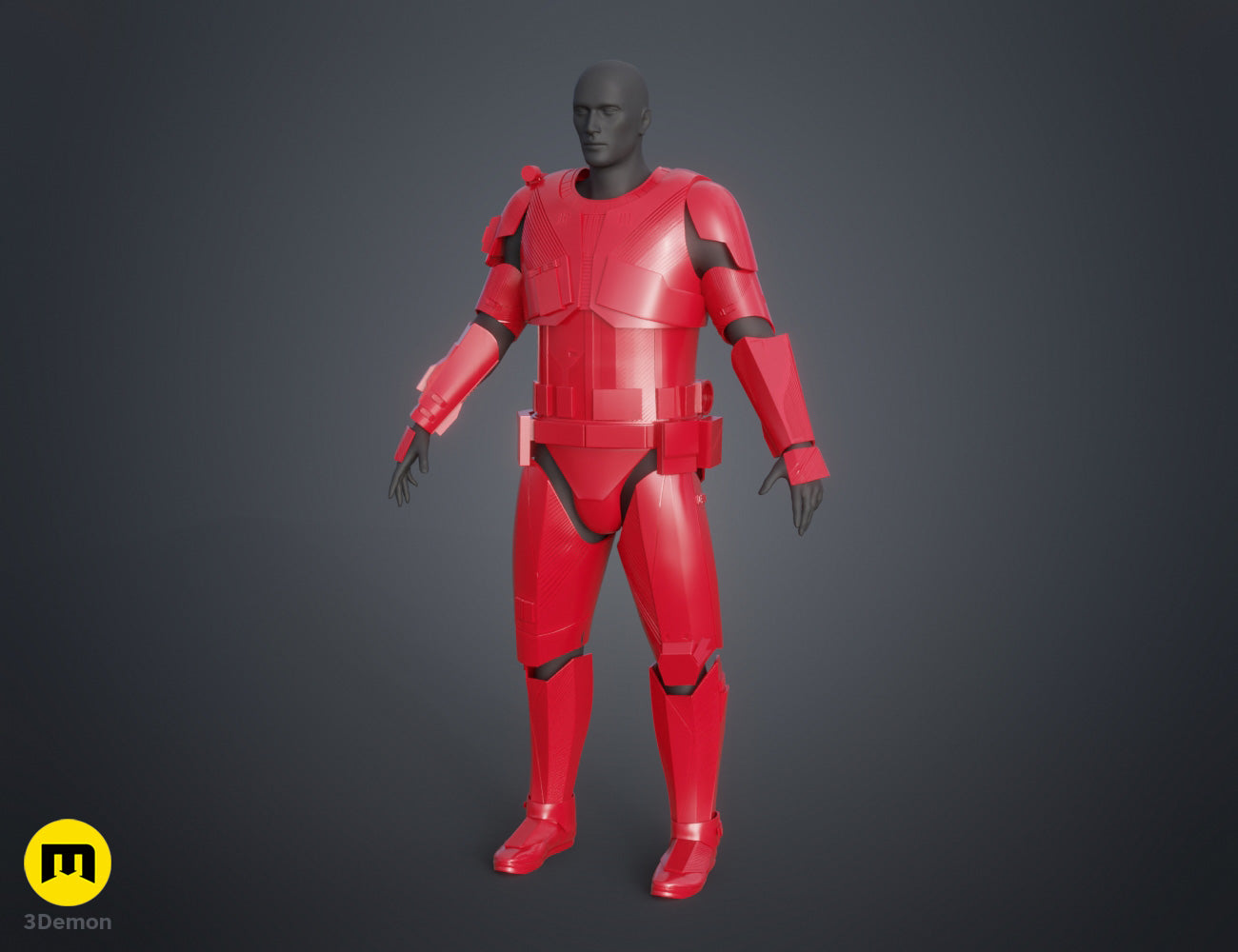 Rendered 3D model of Sith Trooper Armor STL, red textured cosplay prop, front view 3D print