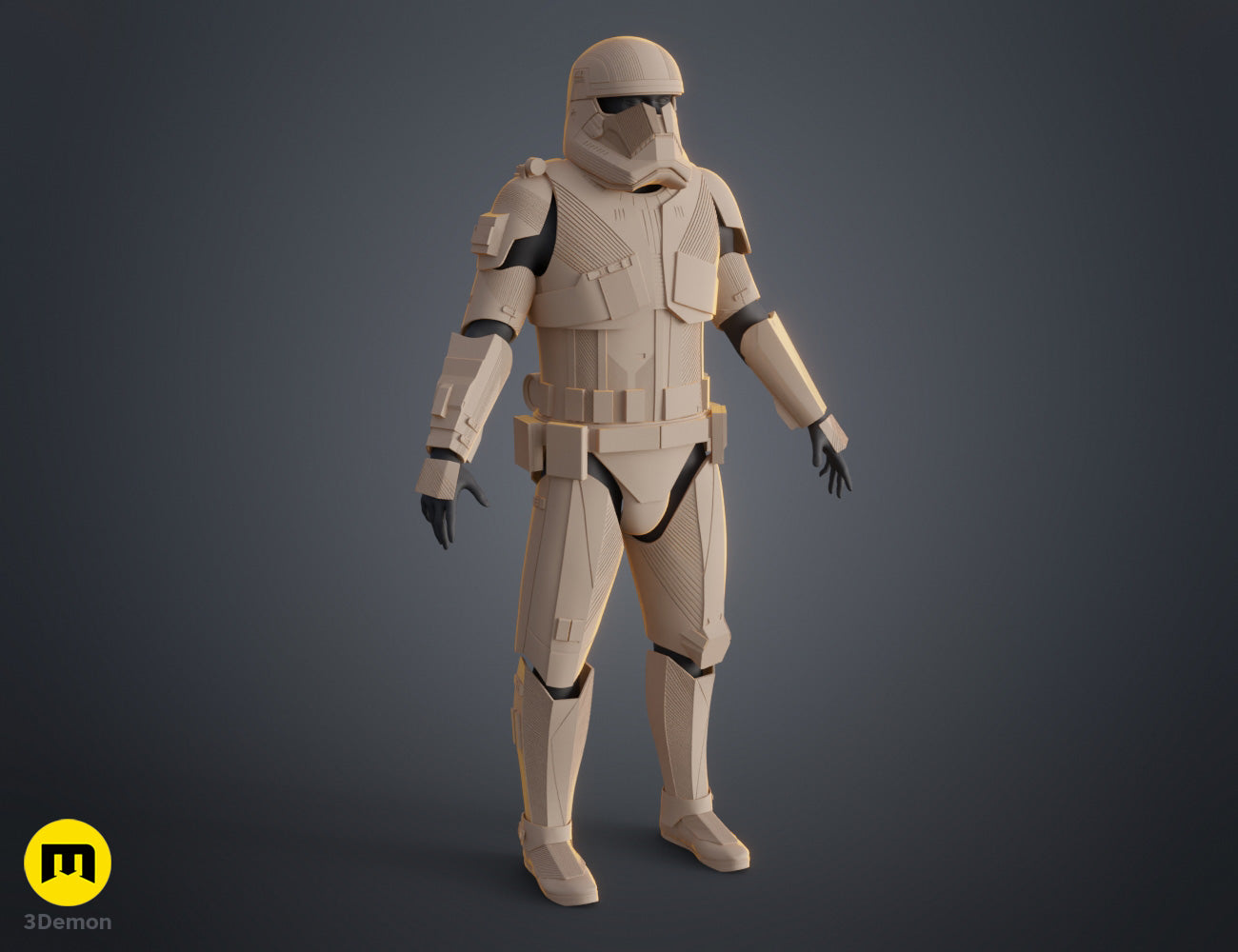 Sith Trooper Armor and Weapons STL, beige textured 3D render cosplay prop, front view