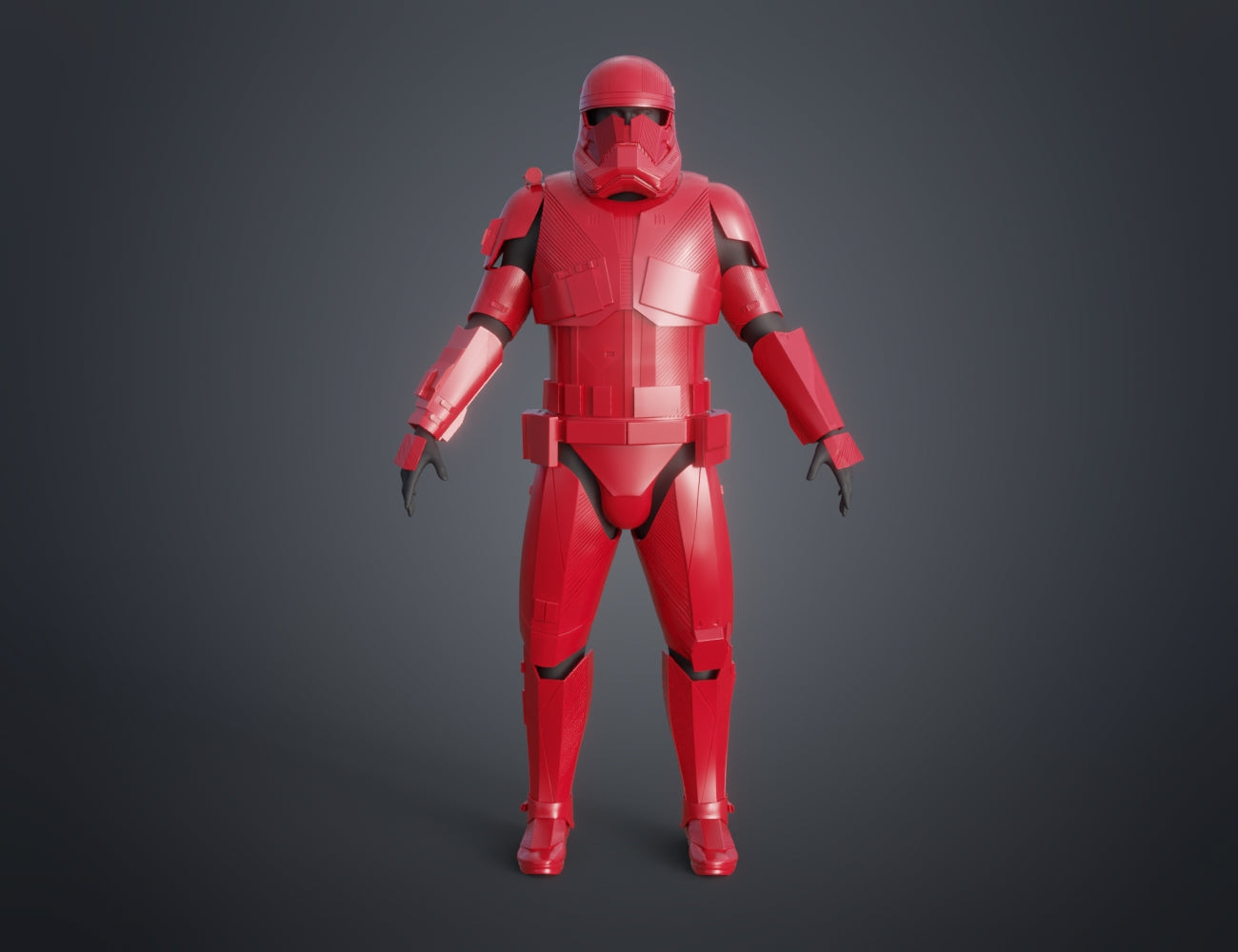 Sith Trooper Armor and Weapons STL, red 3D printed cosplay armor, front view