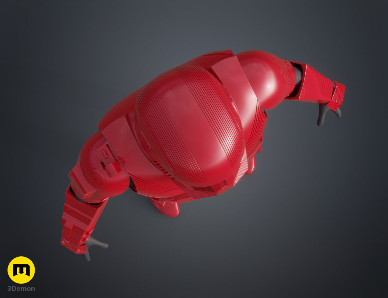 Painted 3D render of Sith Trooper Armor and Weapons STL, red cosplay prop, side view
