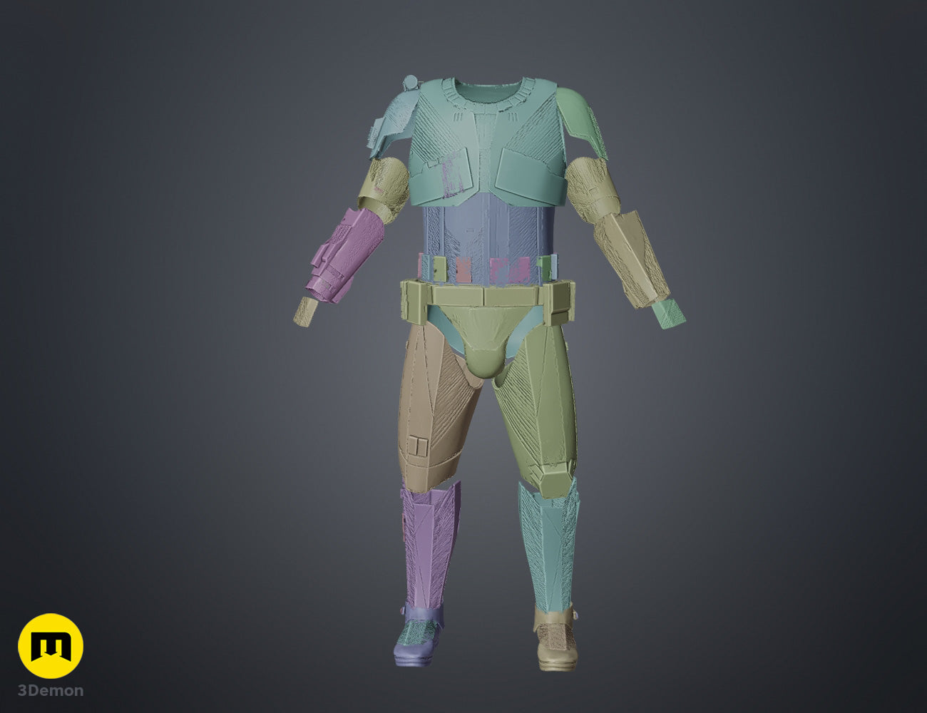 3D model render of Sith Trooper Armor and Weapons, front view cosplay prop with purple blaster rifle