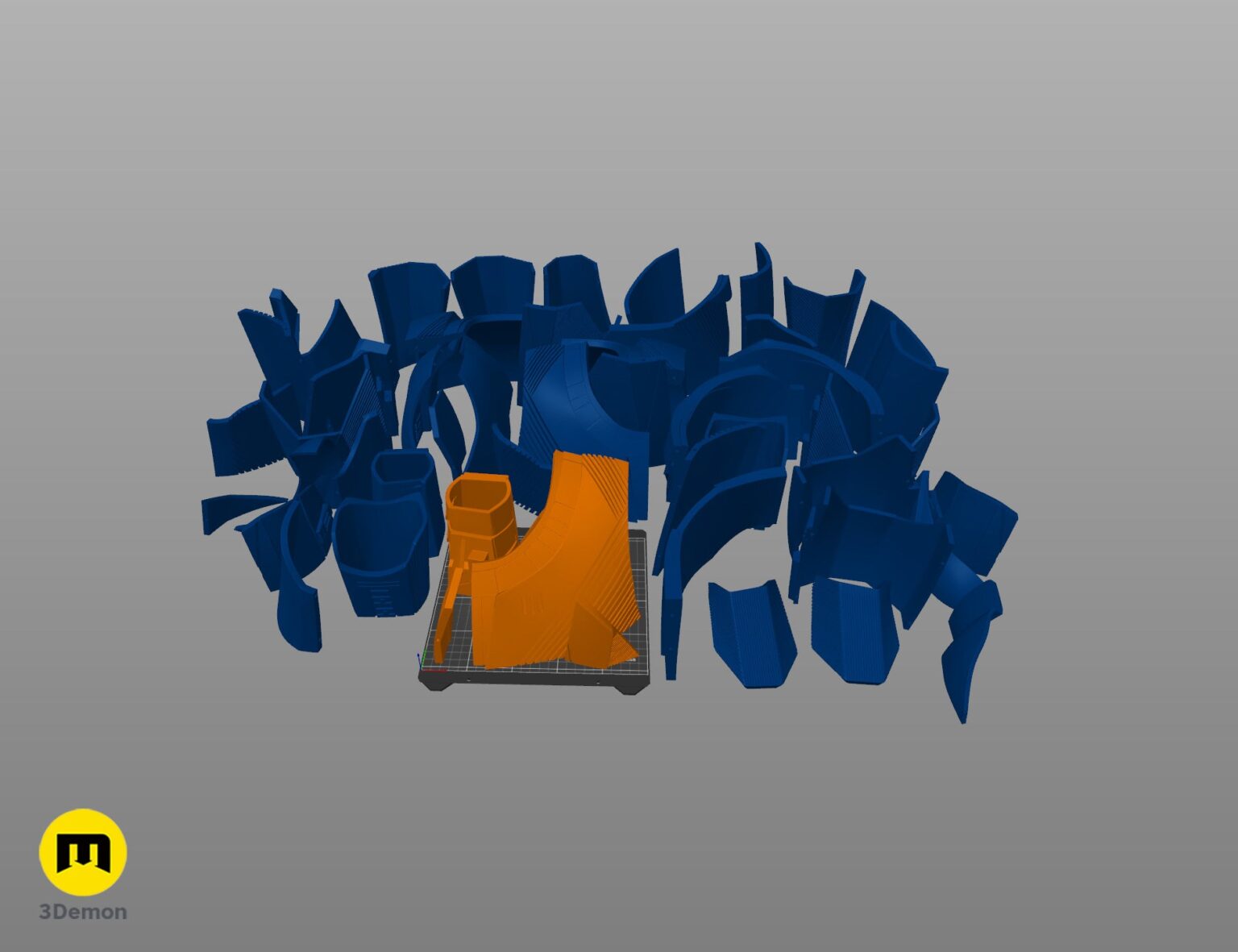 Color-coded parts breakdown of Sith Trooper Armor and Weapons STL, exploded cosplay prop assembly