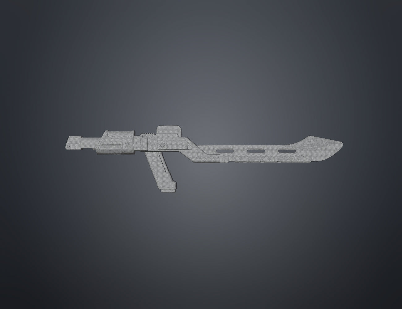 3D model of Sith Trooper Armor and Weapons STL, grey wireframe mesh render of blaster rifle and forearm guard, 3D pri...