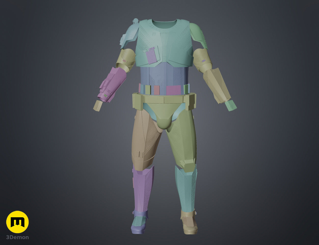 3D model render of Sith Trooper Armor STL, front exploded view cosplay prop, 3D print