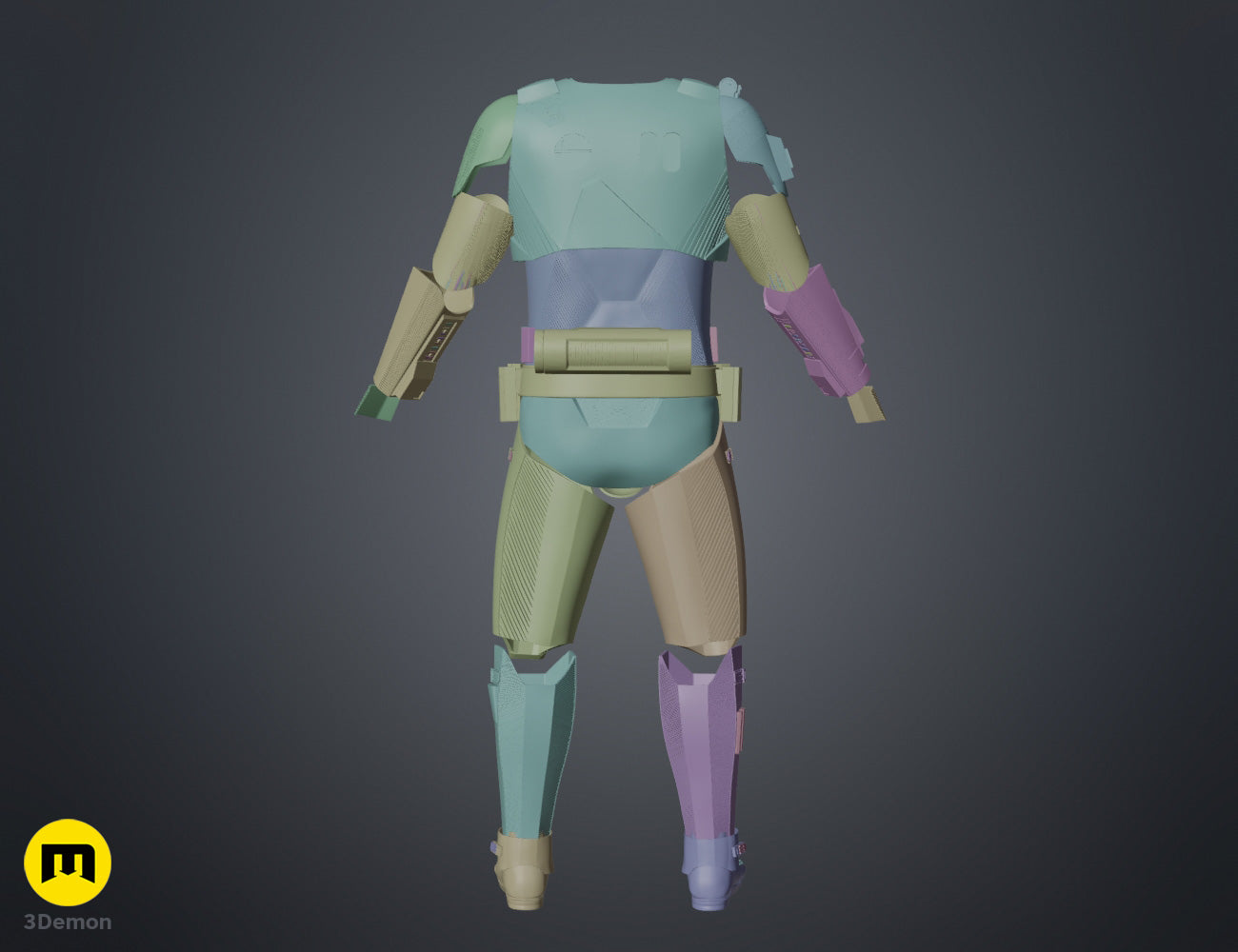 3D print preview of Sith Trooper Armor STL, exploded view of segmented cosplay armor
