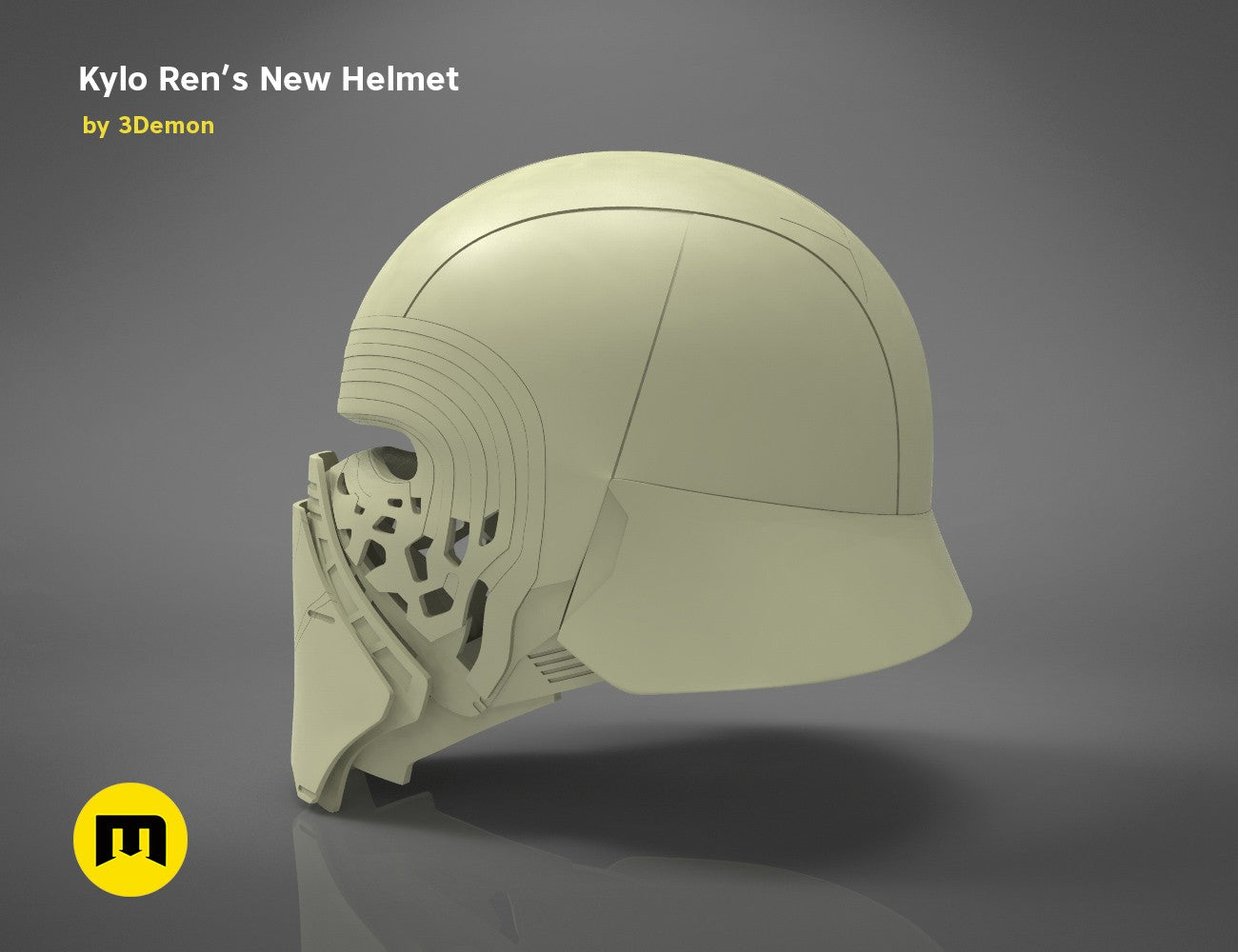 STL preview of The Kylo Ren helmet destroyed - Star Wars, side mesh render with vented visor, 3D print cosplay prop