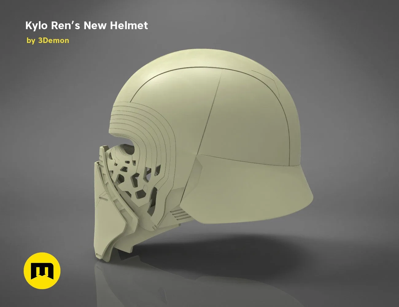 STL preview of The Kylo Ren helmet destroyed - Star Wars, side mesh render with vented visor, 3D print cosplay prop