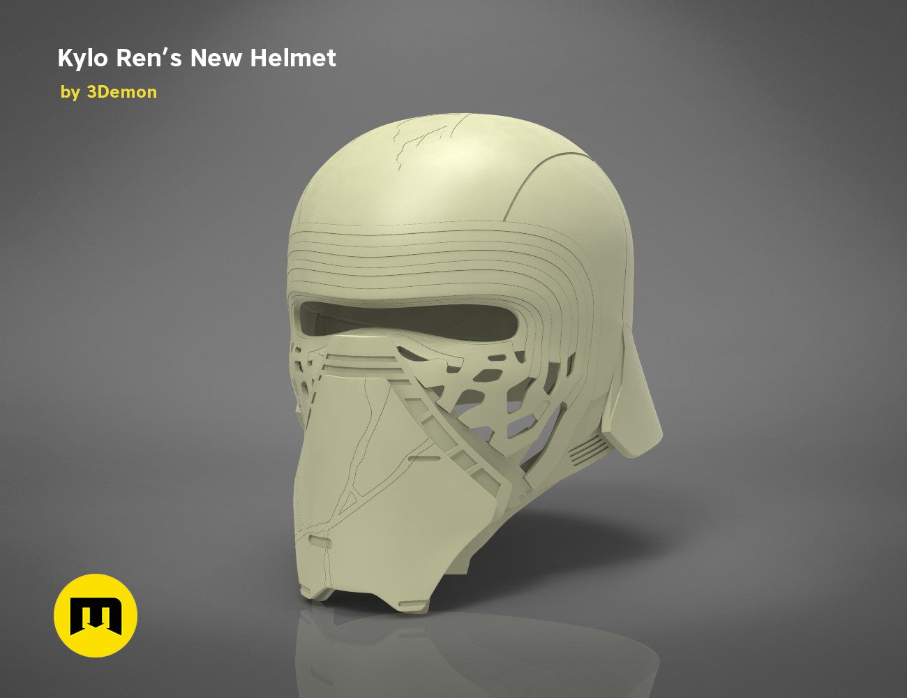 The Kylo Ren helmet destroyed - Star Wars STL, cracked side view 3D print cosplay prop
