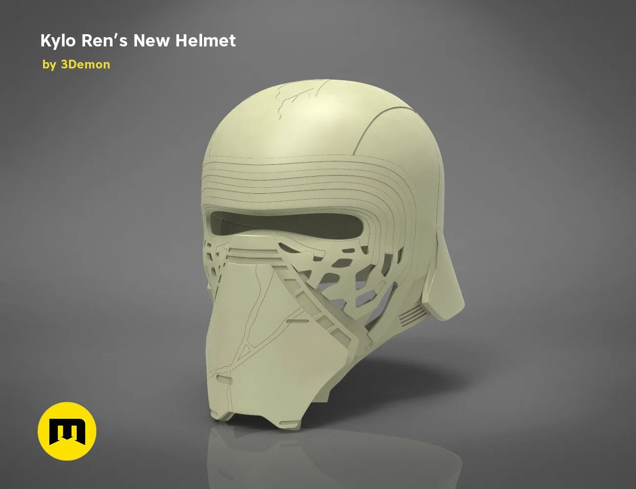 The Kylo Ren helmet destroyed - Star Wars STL, cracked side view 3D print cosplay prop