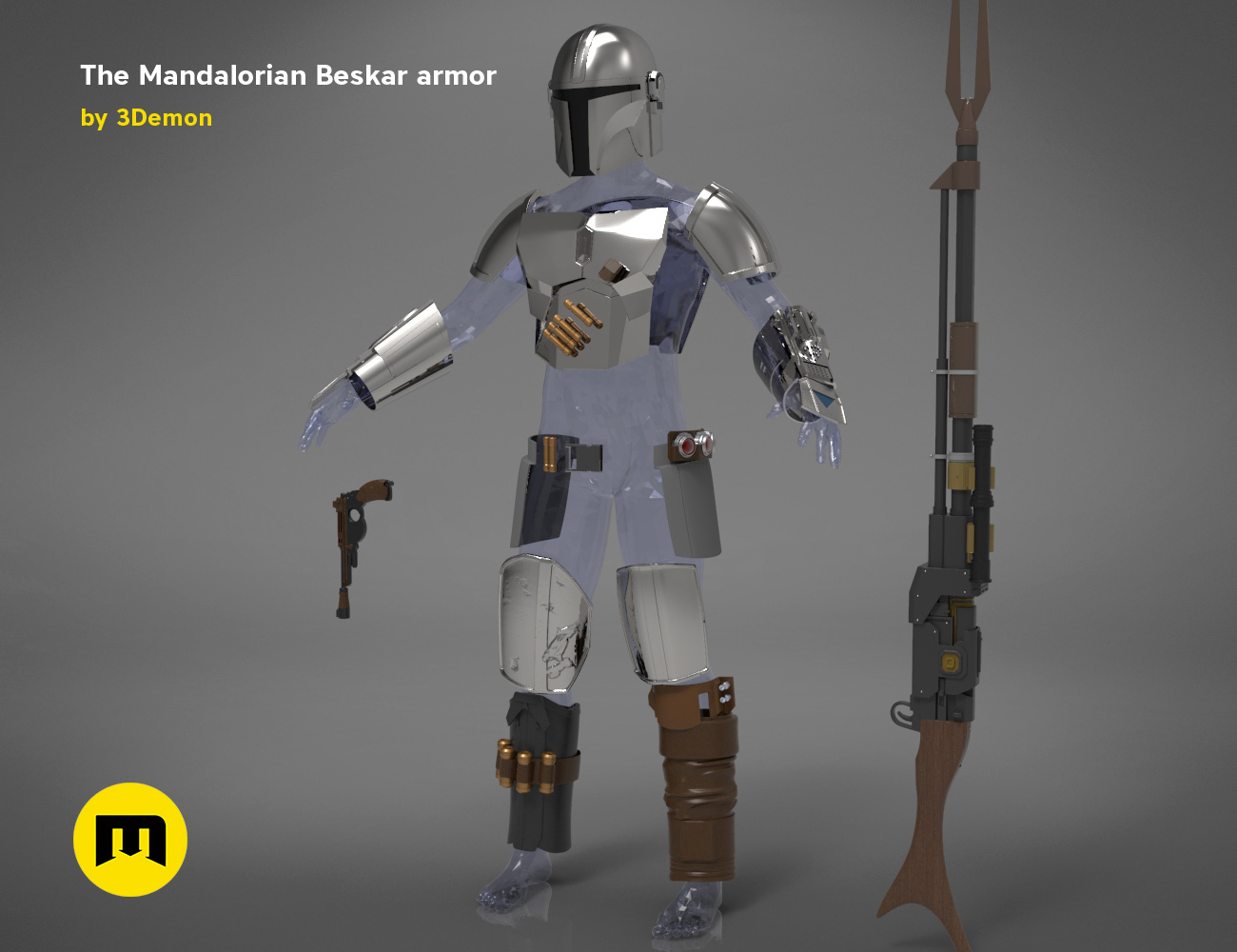 Forfølgelse Sprede glemsom Mandalorian Armor Helmet Weapons separately – 3Demon - 3D print models  download