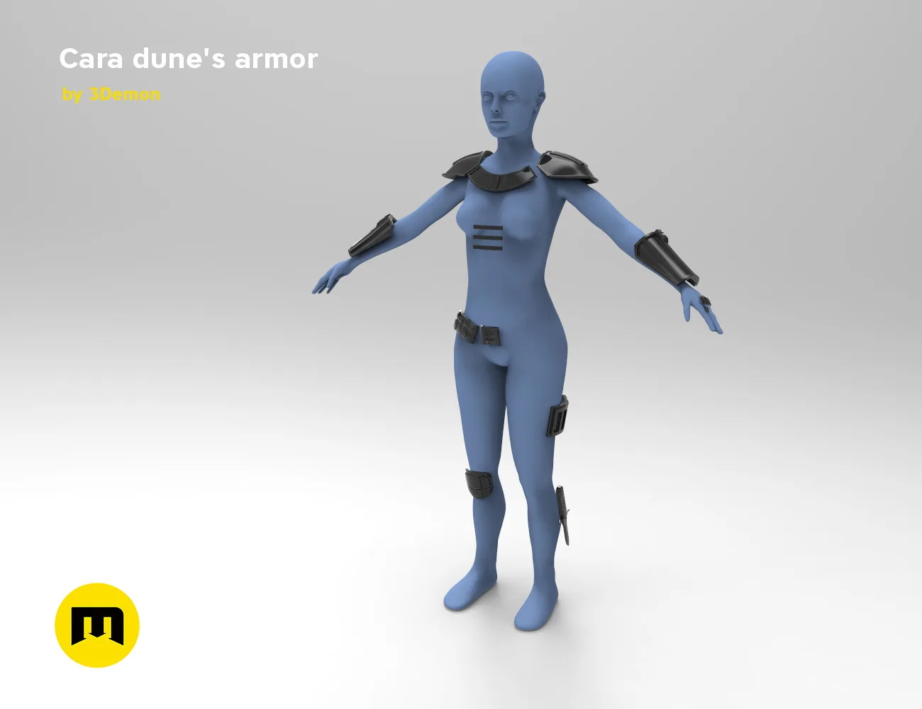 3D model of Cara Dune's armor STL, front view blue cosplay prop with shoulder guards and chest panel.