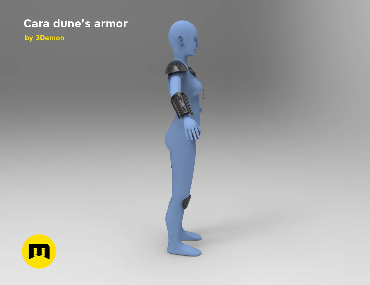 CAD render of Cara Dune's armor STL, futuristic cosplay prop with shoulder pauldron and forearm guards
