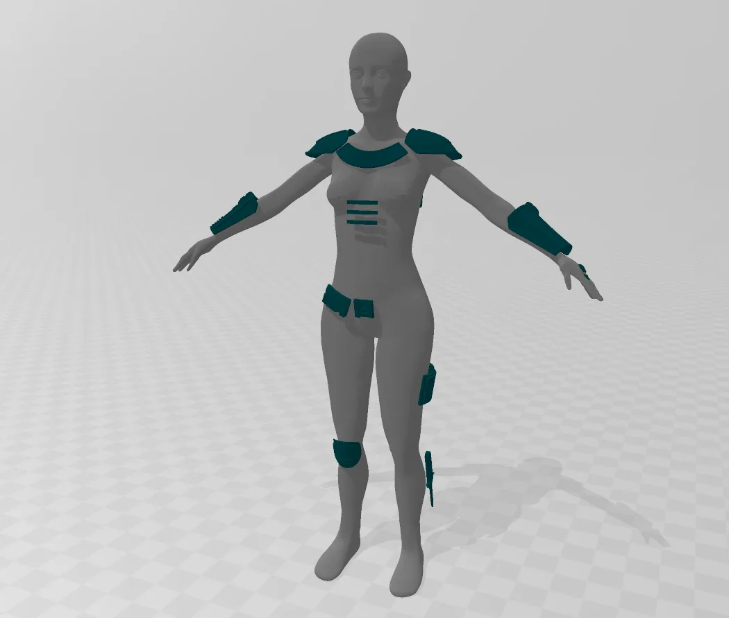 Cara Dune's armor STL, grey 3D print cosplay prop, front view with shoulder pads